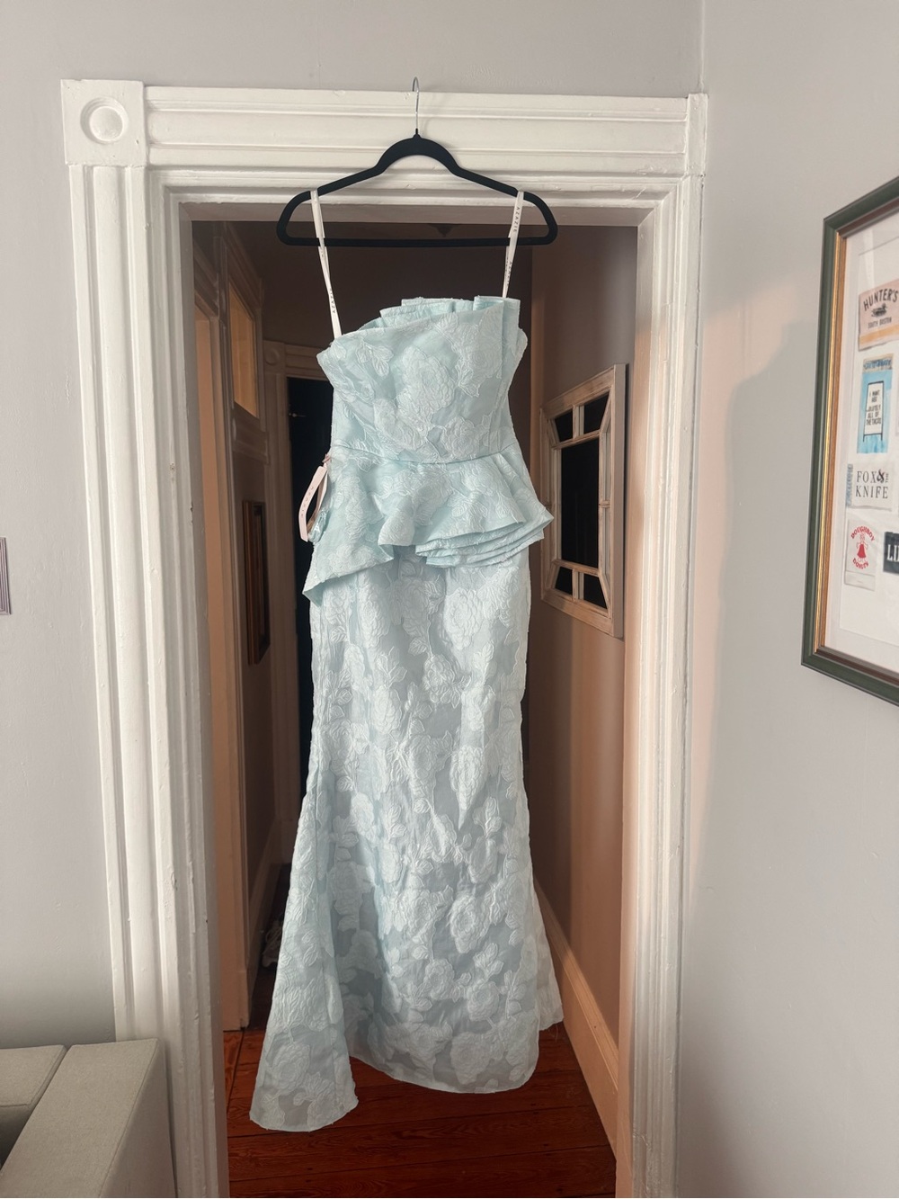 Azazie Strapless Light Blue Lace Peplum Gown - Picture 2 of 3